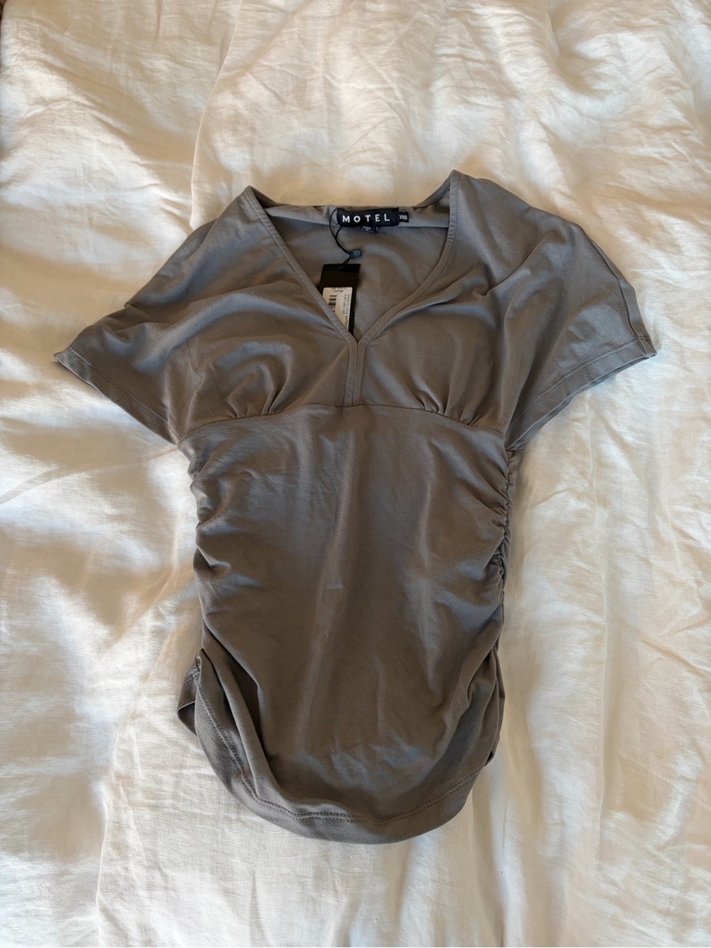 Motel Rocks Ruched V-Neck Short Sleeve Top